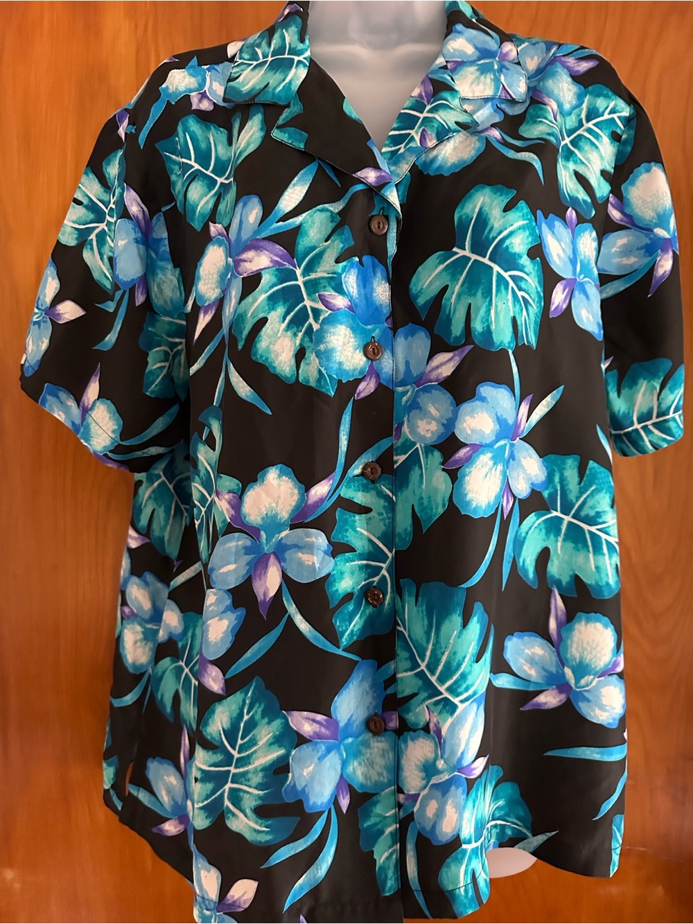 Silk Traders Hawaii 100% Silk Blue Orchid Camp Shirt Women’s L NWT
